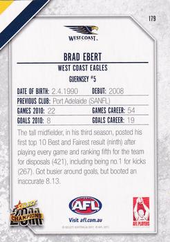2011 Select AFL Champions #179 Brad Ebert Back